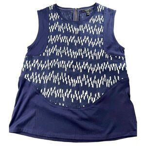 J. Crew Sleeveless Navy Linen Blouse w/ Cotton Trim Sz Small EUC / office